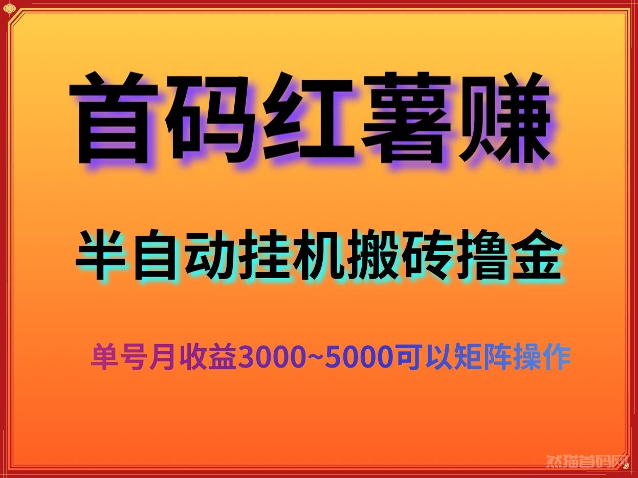 首码长期稳定项目红薯赚半挂j项目单号月入3000~5000批量矩阵收益无上限